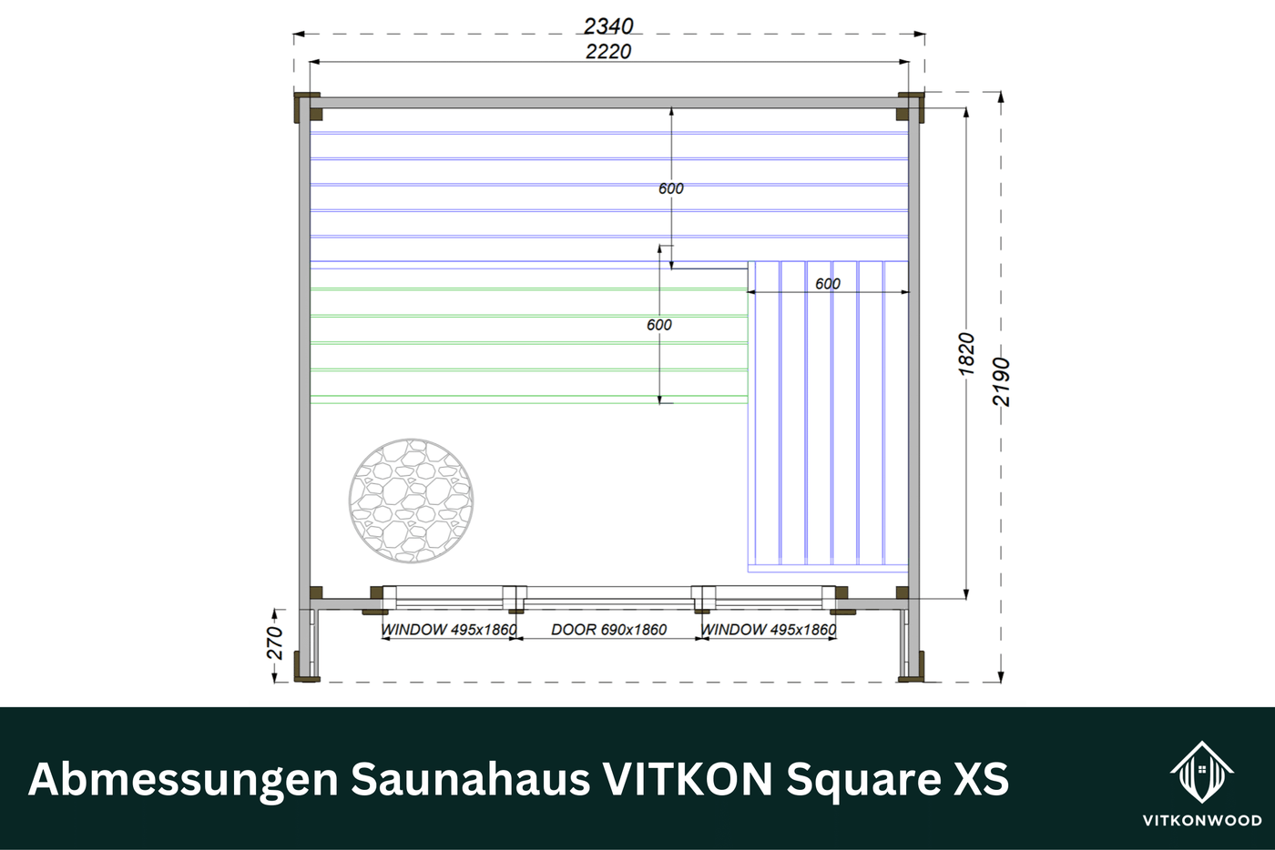 Premium Saunahaus VITKON Square XS - Thermoholz