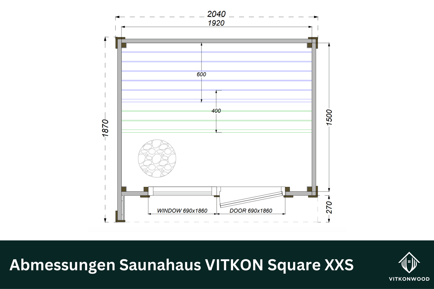 Premium Saunahaus VITKON Square XXS - Thermoholz