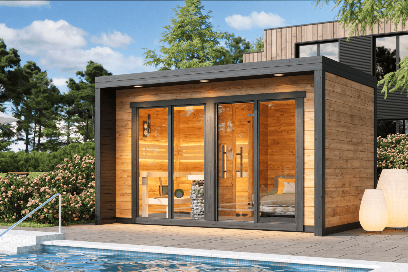 Premium Saunahaus PATIO L - Thermoholz