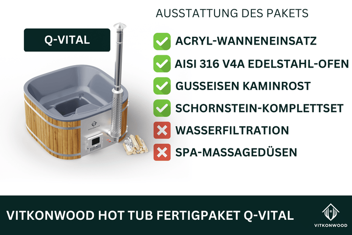 Hot Tub Fertigpaket Q-VITAL | quadratischer Badezuber mit