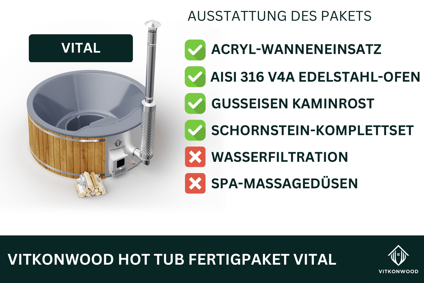 Hot Tub Fertigpaket VITAL | Badefass mit Holzofen