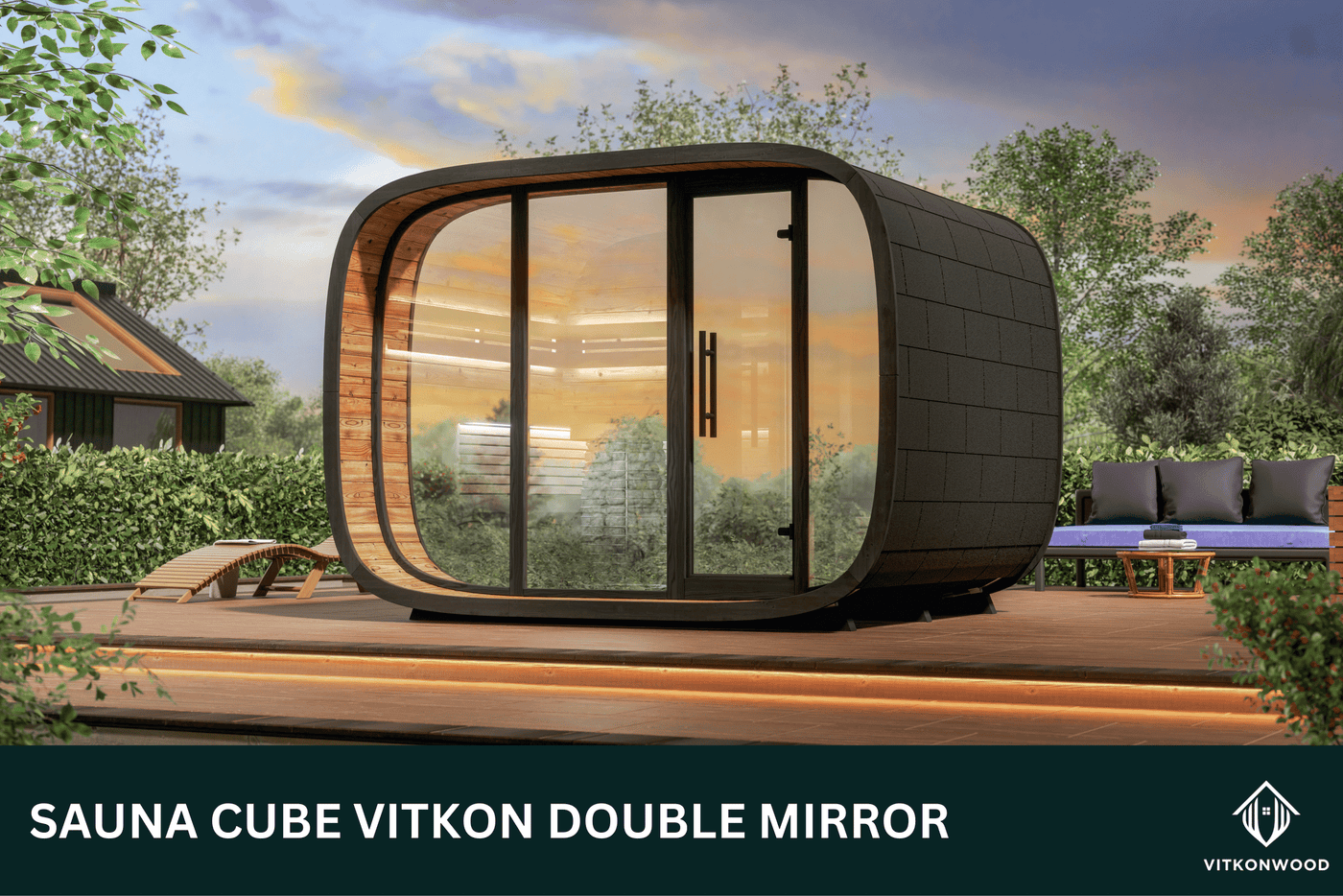 Moderne Gartensauna - Sauna Cube VITKON DOUBLE MIRROR