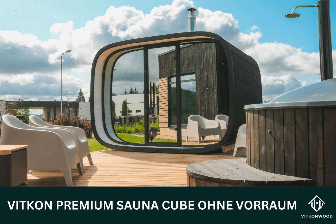 Moderne Gartensauna ohne Vorraum - VITKON Sauna Cube
