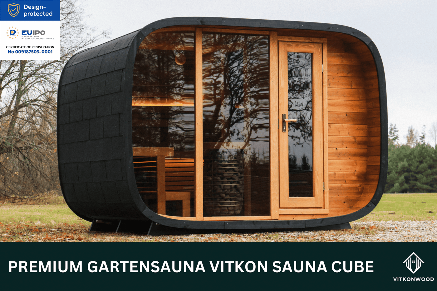 Moderne Gartensauna mit Vorraum - VITKON Sauna Cube